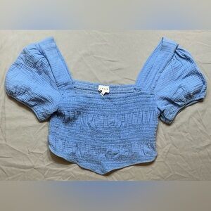 Le Lis Blue Puff Sleeve Smocked Blouse